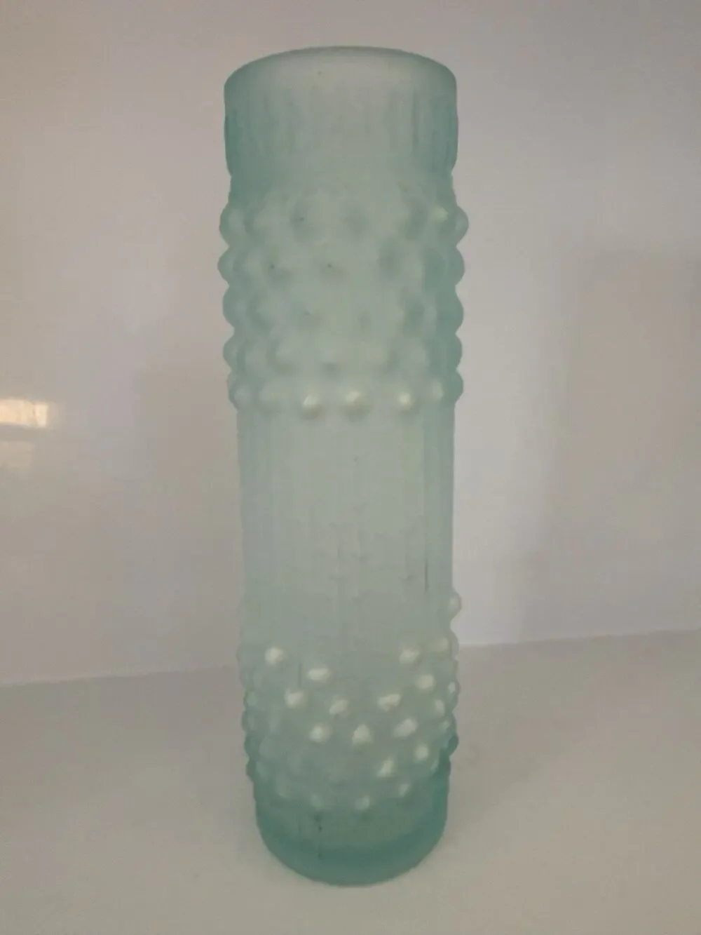 1972 Frantisek Pecený Candle Wax Glass Vase Czech Glass 7” Brutalist Light Aqua